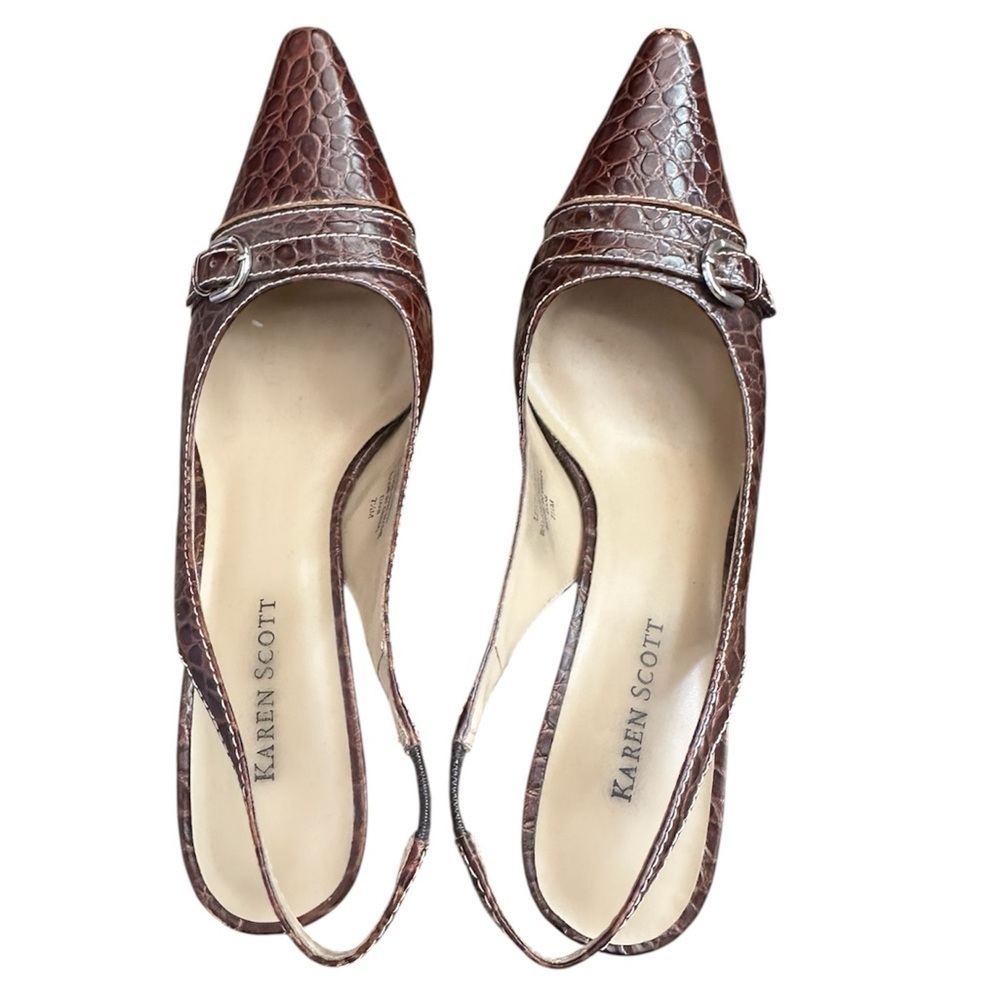 Karen Scott Brown Croc-Embossed Slingback Heels - Size 7.5 M